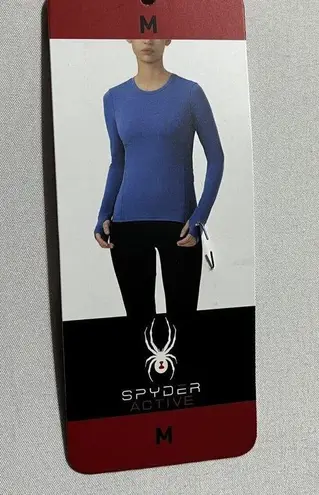 Spyder Active Top Womens Medium Blue Nylon Stretch Side Zip Long Sleeve Pullover