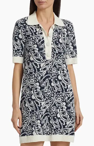 Ramy Brook NWT Erin Knit Printed Collared Blue & Cream Mini Dress | M