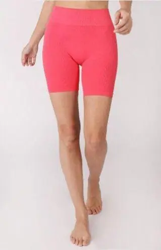 Nikibiki High Waisted Hot Pink Biker Shorts with Ribbing