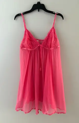 Ambrielle Sheer Babydoll Chemise Nightie Size L Pink Lace Fairy Coquette Whimsy Size L