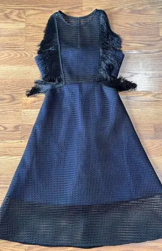 Self Portrait Self-Portrait Neoprene Black & Navy Flared Fringe Dress size 6 /SMALL
