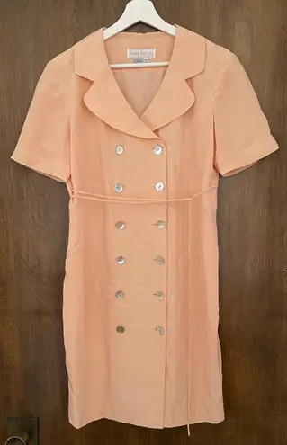Barrie Pace Ltd Vintage Peach 100% Pure Silk Double Breasted Shift Dress, size 6