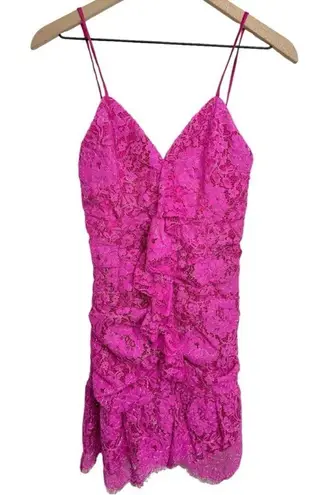 NBD  X Revolve Marvin Hot Pink Fuchsia Lace Ruffled Mini Dress XSmall