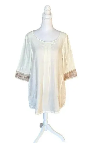 Redwood Court Silk Tunic Top White Beige Semi Sheer Split Hem Womens Small NWT