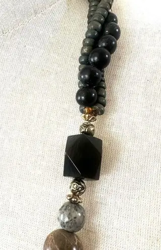 Jasper lion face statement necklace Gray