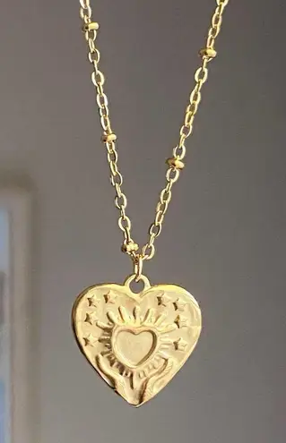 Handmade gold tone stainless steel celestial whimsical boho heart necklace🌟