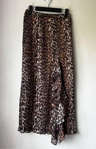 Ganni Ruffled Leopard Print Chiffon Midi Skirt EU 34 / US 2