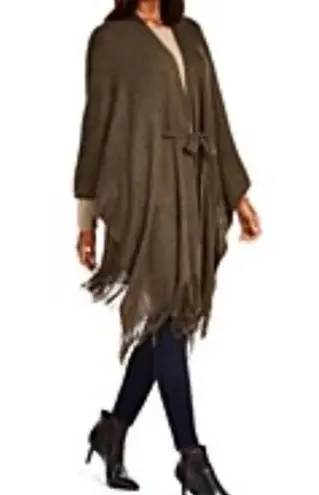 Grey Knit Belt Tie Waist Wrap Poncho Cardigan OSFM Gray