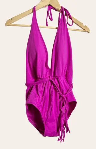 Seafolly Magenta Deep V One Piece Malliot Swimsuit Size 12
