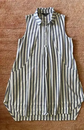 Sharagano Blue White Striped Sleeveless Tunic Top Dress Pockets Women’s M