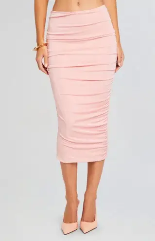SER.O.YA Julia Midi Skirt in Powder Pink Small New Womens Stretchy Ruched