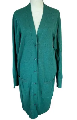 Denim & Co green long sleeve button down cardigan women's size medium