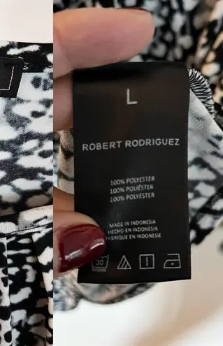 Robert Rodriguez Faux Wrap Blouse Animal Print White Black Long Sleeve Large EUC