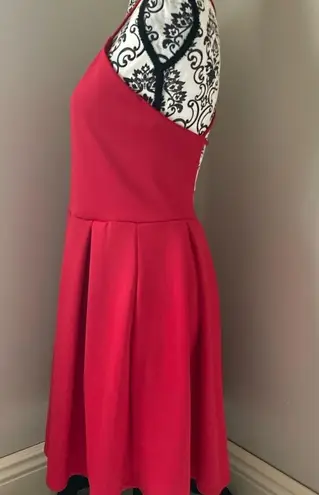 Soprano  Women's V Neck Spaghetti Strap Red Fit to Flare Pleat Dress Size L.