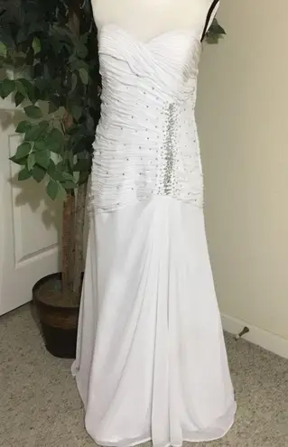 White Karishma Runched Wedding Formal Dress Prom Wedding Sparkly Sequins S Silver