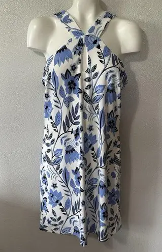 Boston Proper White Blue Floral Criss Cross Front Dress Women's Size Small