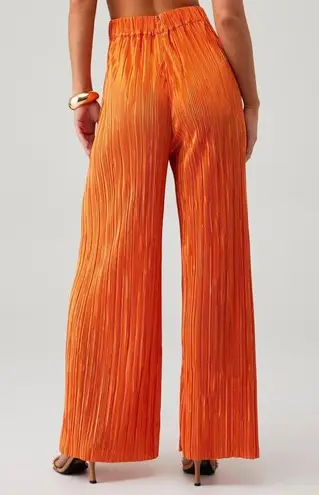 SABINA MUSAYEV Ross Plisse Pleated Wide Leg Pants Orange Womens Size Small