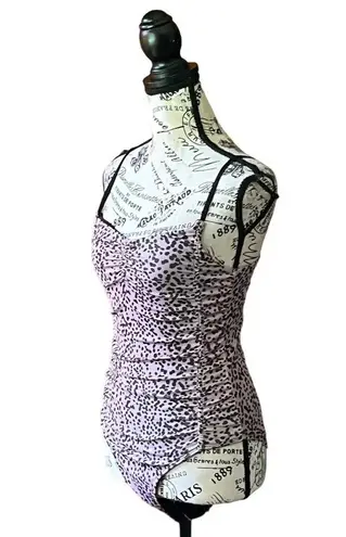 Topshop  womens purple black leopard strappy bodysuit snap closure 6