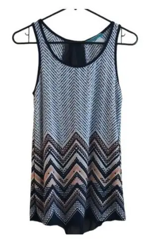 julie's closet Women's  Sleeveless Sheer Blouse Navy Blue Chevron Print Size SML