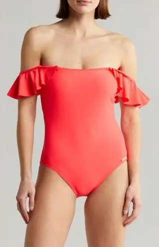 Vince Camuto  Orange Off the Shoulder Ruffle One-Piece Swimsuit Size 14