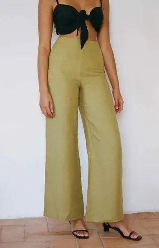 arkitaip Clara Flared Linen Trousers Willow Green High Rise 100% Belgian Linen Size L