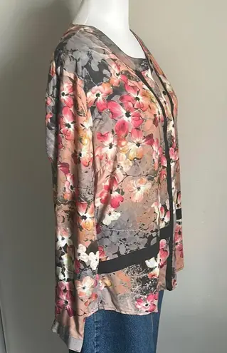 Tolani Collection of India Charming Floral Long Roll Up Sleeve Button Up Blouse Pink