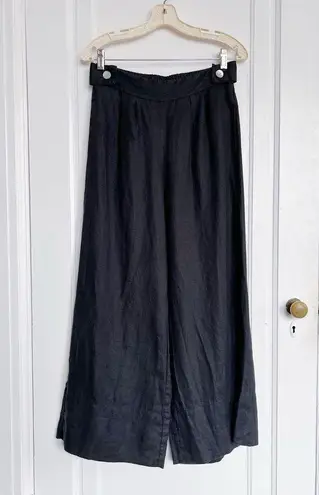Free The Label • Monaco Pants black linen wide leg pleated ankle cropped Size M