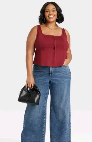 Ava & Viv Women's Knit Corset Tank Top - Burgundy 4X