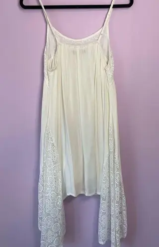 WRV White Gauzy Rayon Lace Sharkbite Mini Tank Dress Beachy Boho