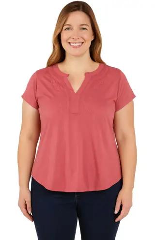 Cable & Gauge Women’s Embroidered Split Neck Top Mauve Size Small Petite NWOT