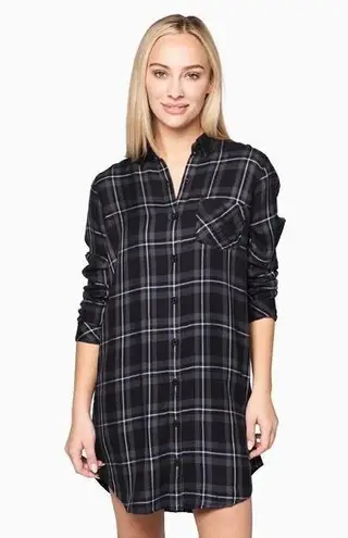 Rails Bianca Flannel Shirt Dress Women's Buttondown Small Grey Black Plaid Cozy
