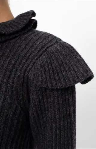 Ganni Phantom Gray Ruffle Open Back Wool Sweater XS NWT