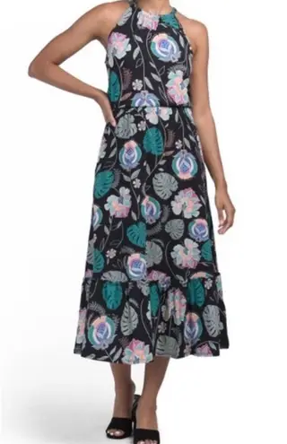 Cynthia Rowley Black Tropical Floral Midi Dress