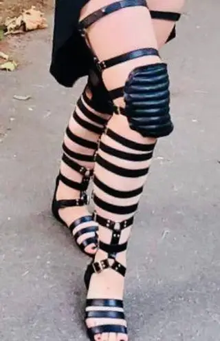 Over The Knee Gladiator Sandals Summer Boots Buckle Strap Tight High Sandals Boots Black Size 6