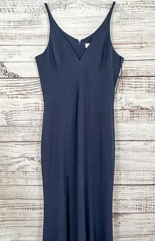 Dress the Population  Iris Navy Plunging Side Slit Gown, NWT, Medium, MSRP $198