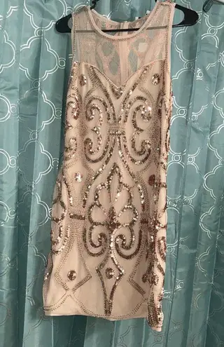 Vvm Curve Formal Dress. Size Medium. Rose Gold. Sheer Top. NWT. Has Stretch Gold