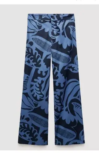 ZARA NWT  ZW Collection Printed Pants Black Blue SIZE XS
