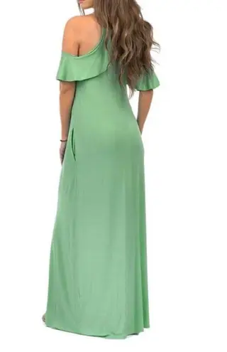 Bee Uniq 🆕Dusty Green Ruffle-Accent Cold Shoulder Maxi M🆕