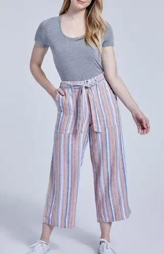 Seven7 Linen Blend Cropped Wide Leg Pants Womens Size 12 Multicolor Stripe Boho