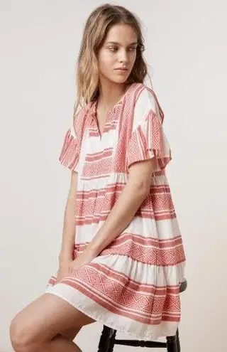 Velvet By Graham And Spencer Janaye Island Jacquard Ruffle Red & White Dress | S