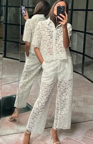 ZARA  NWT white lace crop pants