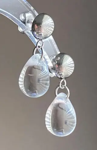 Handmade clear teardrop Czech glass simple minimalist earrings💛