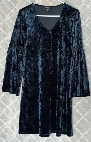 Karen Kane Blue Velvet XS Dress Vintage 70s Bell Flared Sleeves Holiday Whimsigoth