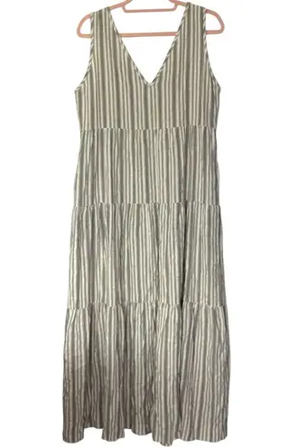 Cozy Casual Cozy Co. Striped Maxi Dress Sz Small Sleeveless Cotton Blend Pockets Beachy Boho