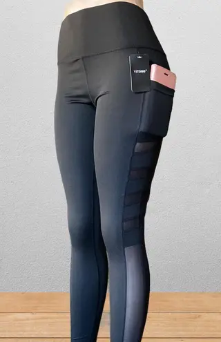 Black leggings with phone pockets Sexy lift push up high waisted with mesh