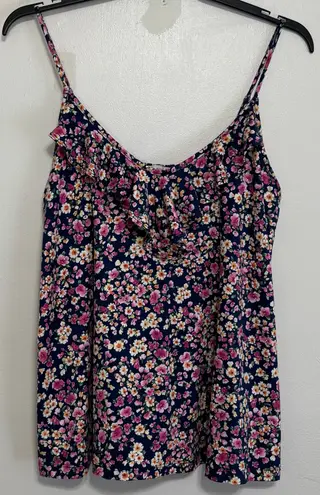 White Birch Navy Blue and Floral Tank Top Size XL
