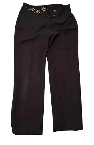Vintage 70s 80s Beaded Floral Detail Dress Pants Stretch Trousers Dark Brown 12