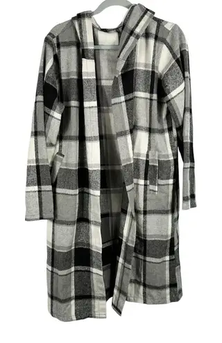 Gray Black White Checked Pattern Duster Coat Cardigan Size 0XL