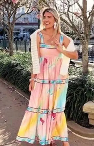 Hunter Bell Multicolored Floral Rita Gradient Empire Waist Flowy Midi Dress XS