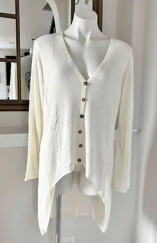 Belle France Off-White Button-Up Hi-Low Hem Sweater (Made in Italy) Size M New